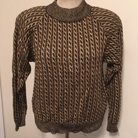 Vintage 1980's Renee Tener for Jeanne Pierre Black & Metallic Gold Sweater S - Picture 1 of 8